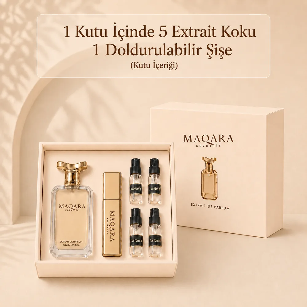 Kutu içeriği: 50 ml Extrait Parfüm, doldurulabilir seyahat şişesi ve dört tester